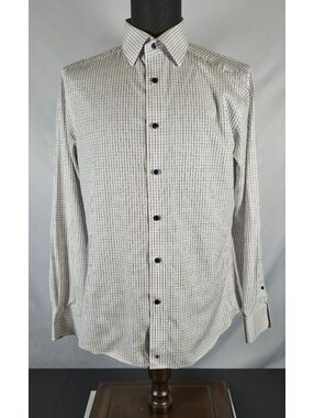 David Donahue Luxury Non-Iron Trim Fit Check Dress Shirt 16 34/35
